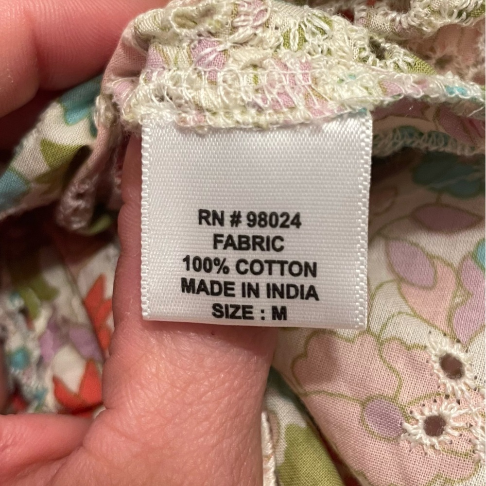 Anthropologie Jennifer & Grace Floral Cotton Blouse with Ruffle Trim - Picture 6 of 7